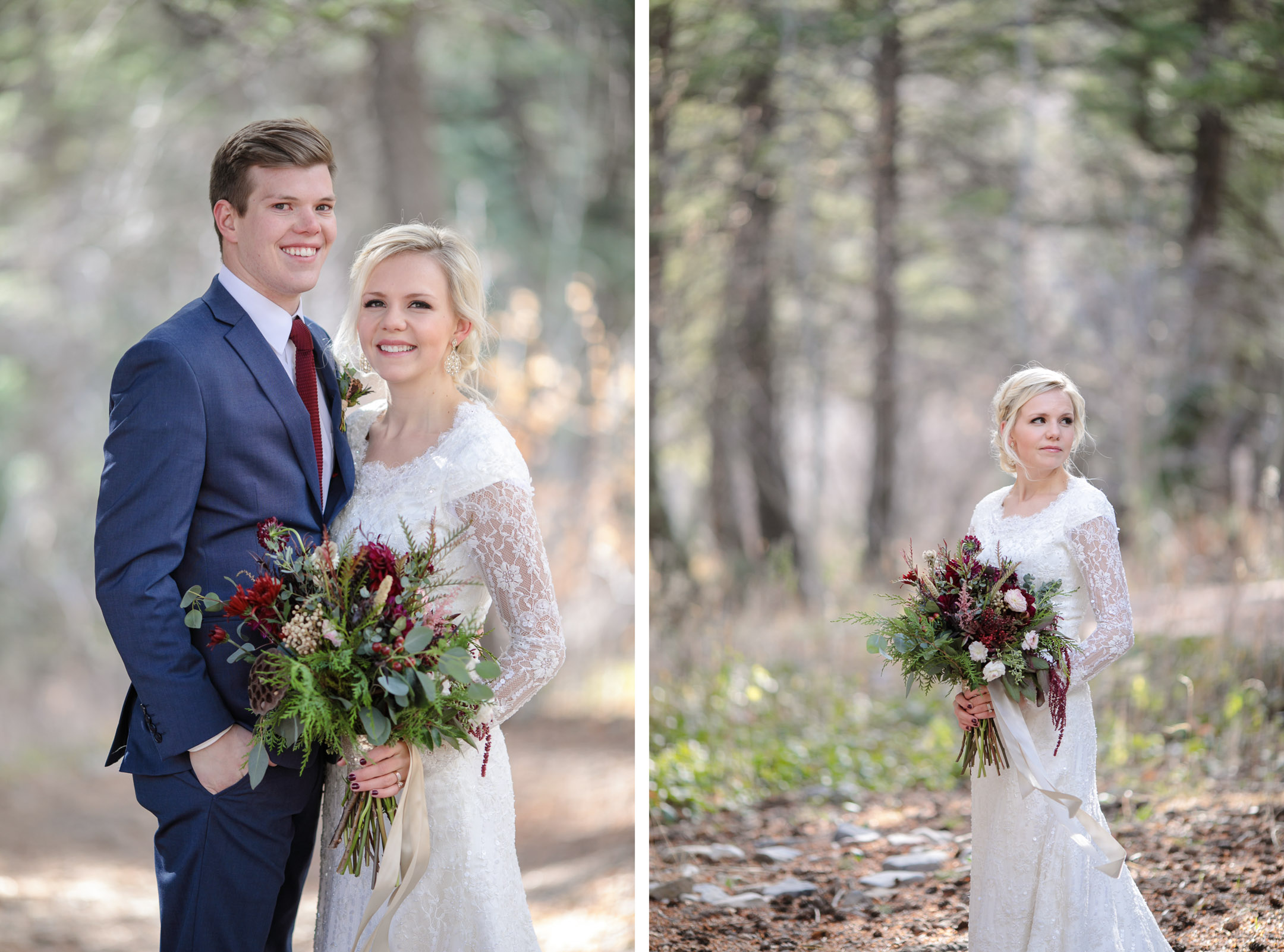 EK-Studios-Utah-Wedding-Photographers-Bridals-in-the-woods-pines-winter-dark-red-floral002-Blog