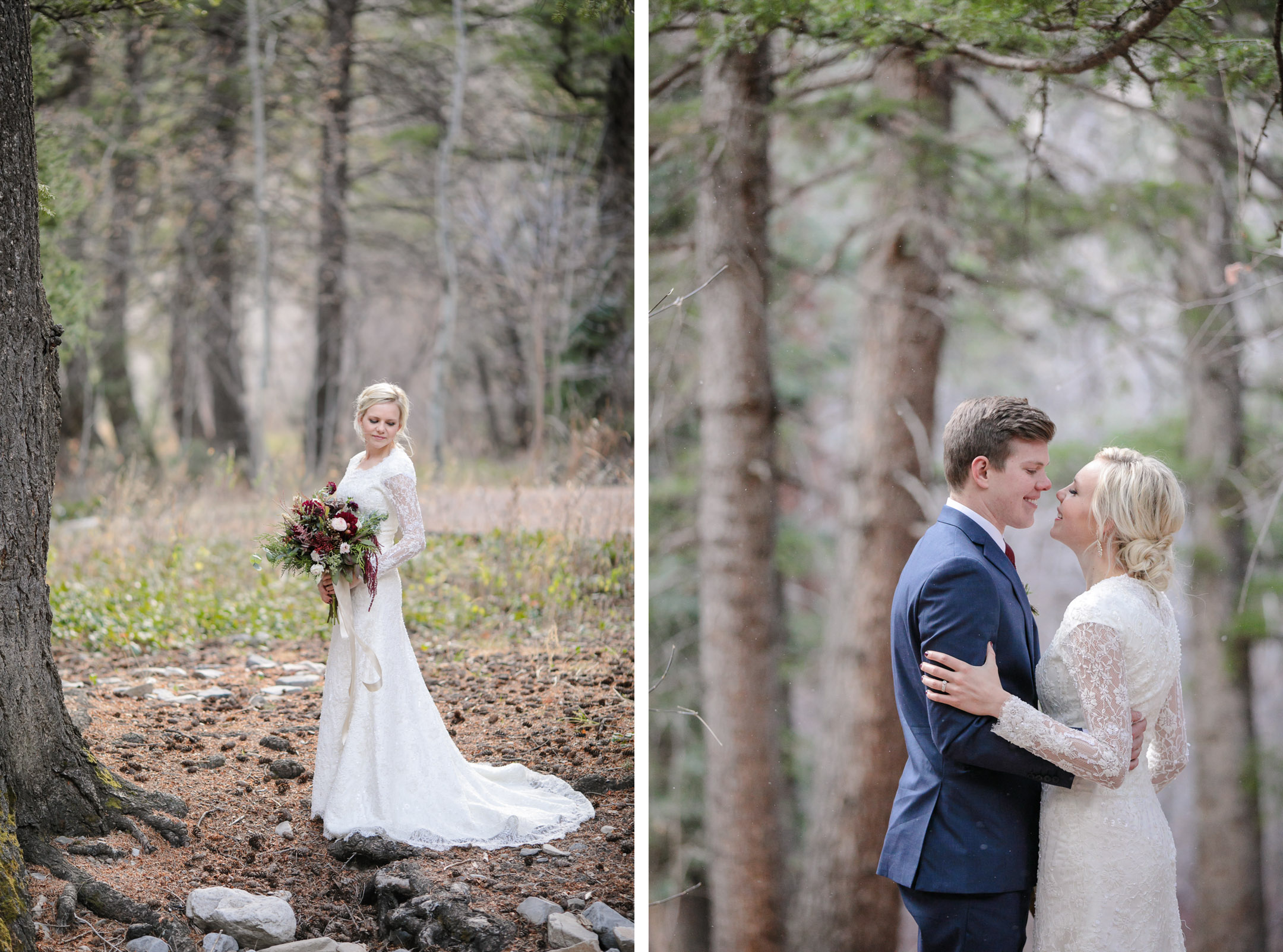 EK-Studios-Utah-Wedding-Photographers-Bridals-in-the-woods-pines-winter-dark-red-floral008-Blog