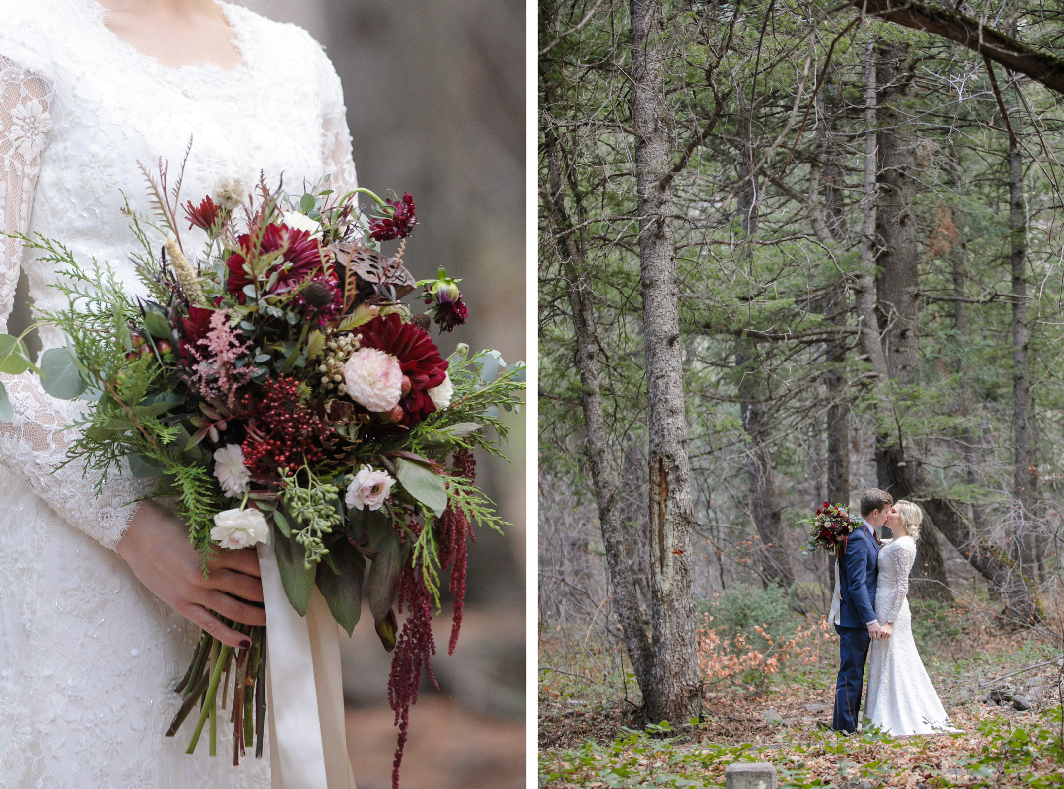 EK-Studios-Utah-Wedding-Photographers-Bridals-in-the-woods-pines-winter-dark-red-floral014-Blog