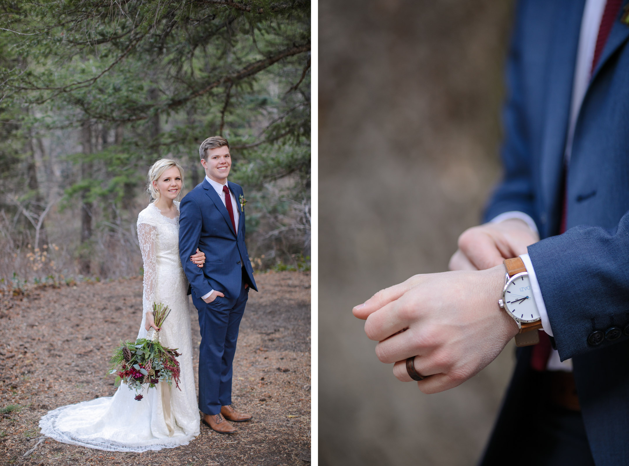 EK-Studios-Utah-Wedding-Photographers-Bridals-in-the-woods-pines-winter-dark-red-floral021-Blog