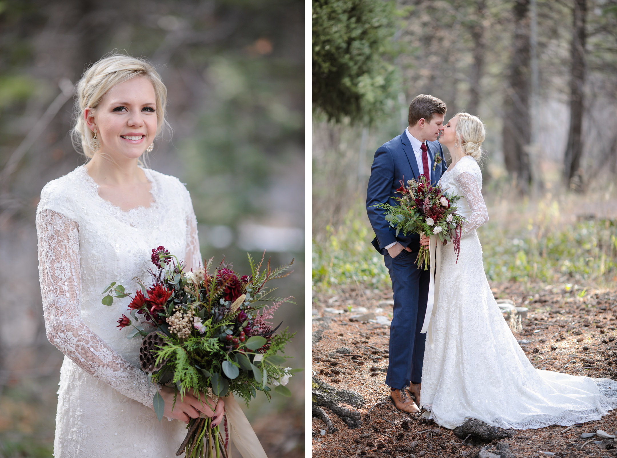 EK-Studios-Utah-Wedding-Photographers-Bridals-in-the-woods-pines-winter-dark-red-floral023-Blog