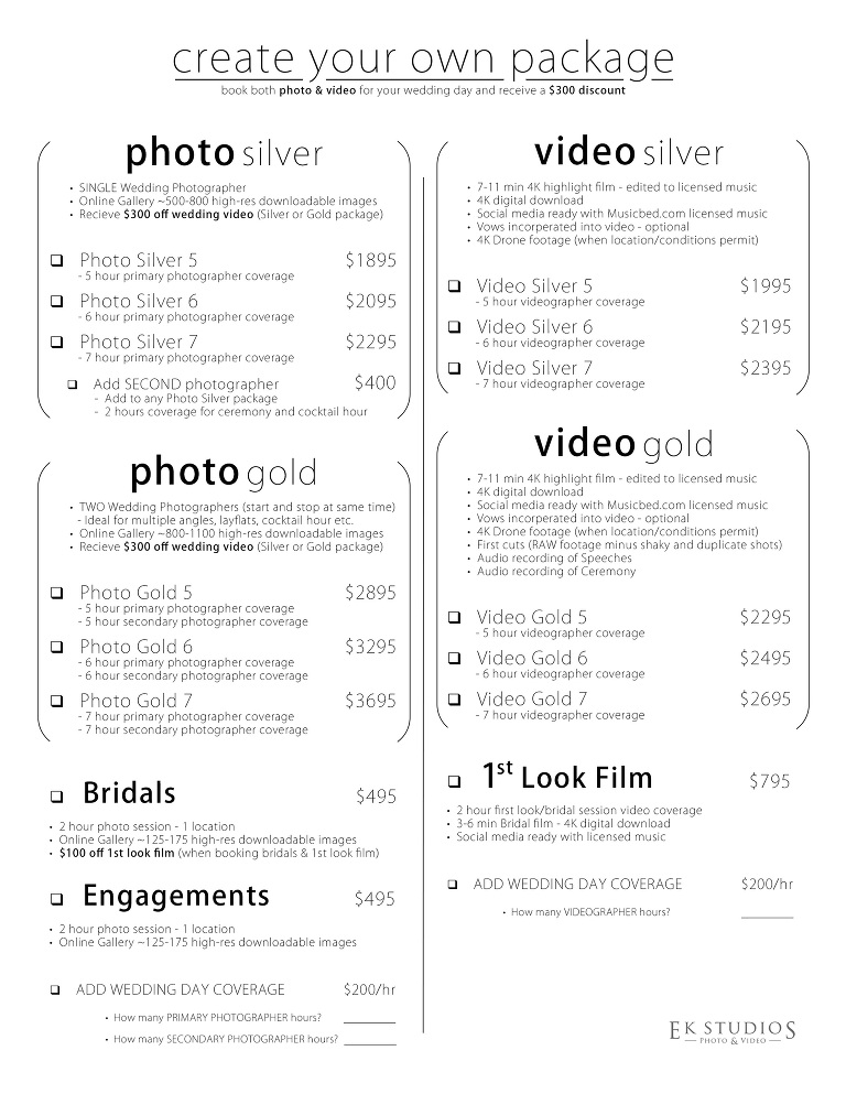 Traditional wedding prices photo and video