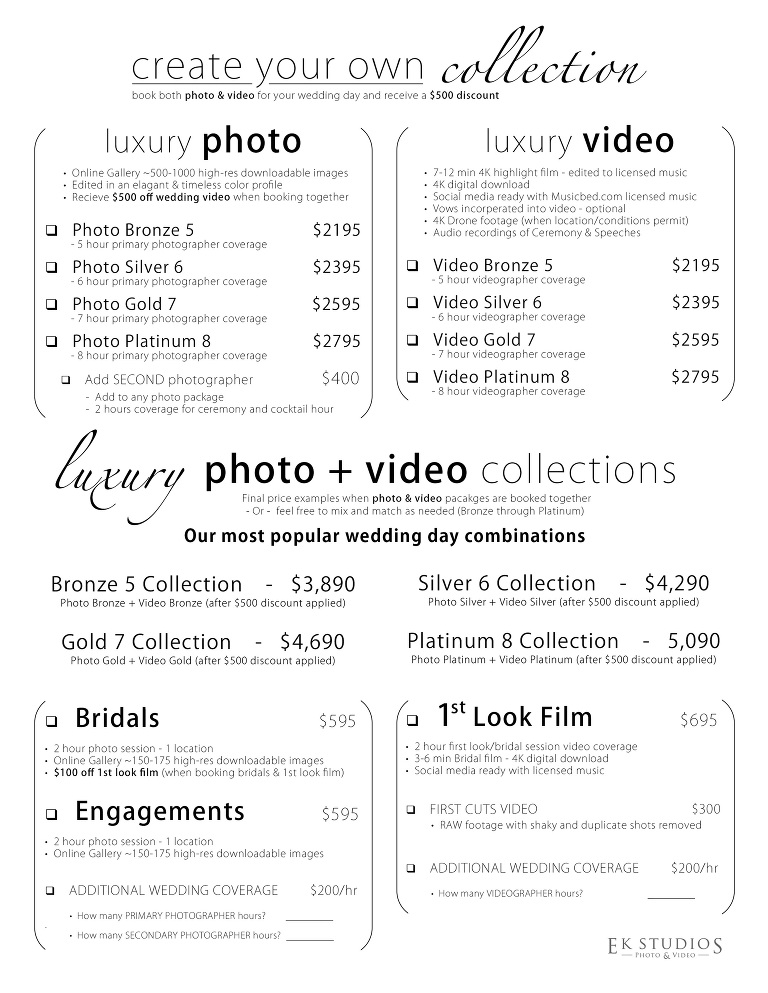 Traditional wedding prices photo and video