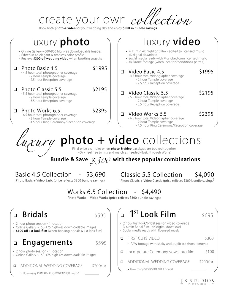 LDS temple UTAH wedding pricing photo and video